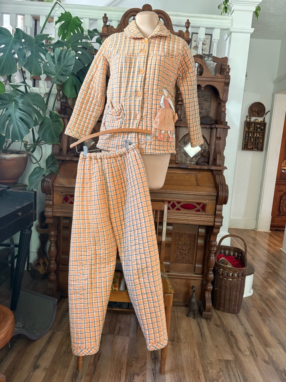 Peach Plaid Quilted Pantsuit - Two-Piece Set